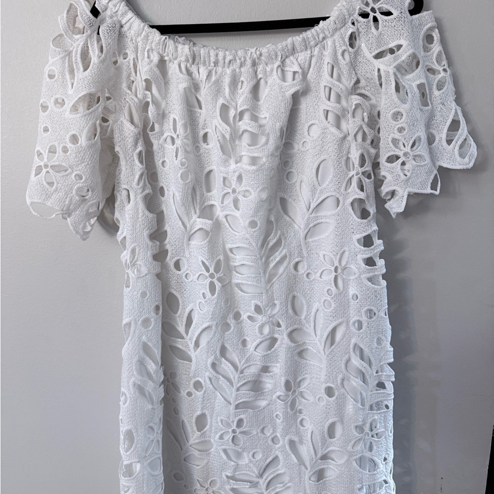 PrettyGarden Off Shoulder Floral Lace Mini Dress White women’s  size XL lined